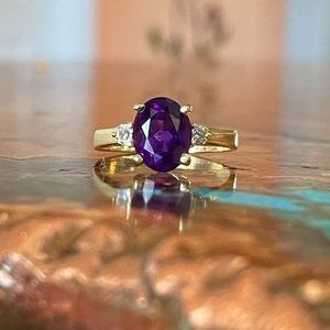 Oval Amethyst and Diamond Accent 14K Gold Ring, Size 7